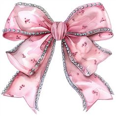 a drawing of a pink bow with lots of diamonds on the top and bottom part