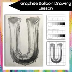 graphite balloon drawing lesson for kids to learn how to draw the letter u with colored pencils