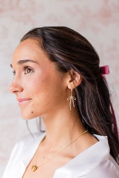 Feminine gold bow earrings Earrings: Grace and Grandeur Bow Co Location: The Lady Clay Photographer: Ali Rae Haney Vintage Parisian, Bow Earrings, The Lady, Fashion Photoshoot, Earrings Gold, Gold Earrings, Vintage Inspired, 18k Gold, Dangle Earrings