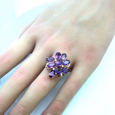 Oval Purple Amethyst Ring With 17 Jewels, Elegant Purple Multi-stone Cluster Ring, Oval Amethyst Multi-stone Ring In Yellow Gold, Fine Jewelry Oval Multi-stone Amethyst Ring, 14k Gold Multi-stone Purple Amethyst Ring, Nail Jewelry, Diamond Cluster, Cocktail Ring, Cocktail Rings