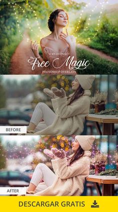 three different photoshopped images with the text free magic on them, and an image of