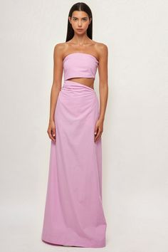 Asymmetric Maxi Spring Chic Maxi Dress With Cut-out Waist, Spring Maxi Dress With Cut-out Waist, Spring Fitted Maxi Dress With Cut-out Waist, Spring Maxi Dress With Cut-out Waist And Fitted Style, Fitted Purple Cotton Maxi Dress, Fitted Mauve Maxi Dress, Chic Fitted Mauve Maxi Dress, Chic Mauve Maxi Dress For Spring, Summer Lavender Fitted Maxi Dress