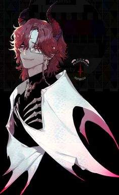 an anime character with red hair and black clothes, holding a white sheet over his shoulder