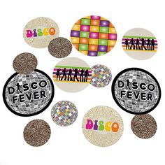 disco fever stickers are arranged on top of each other