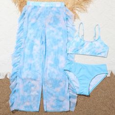 True To Size Pink- I Have 1 11/12 Left Blue- 1 9/10 Swimsuit With Pants, Colorful Swimwear, Girls Tie, Cute Bathing Suits, Swimwear Sets, Cute Swimsuits, Kids Swimwear, Kids Pants, Blue Tie Dye