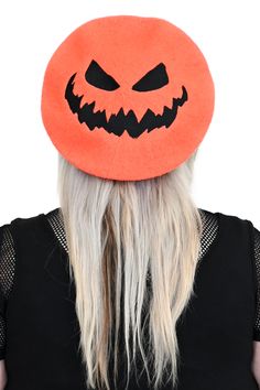 orange beret with embroidered black jackolantern face Orange Beret, Pumpkin Face Designs, Everyday Is Halloween, Embroidered Pumpkin, Pumpkin Face, Black Jack, Belt Jewelry, Halloween News, Pumpkin Faces