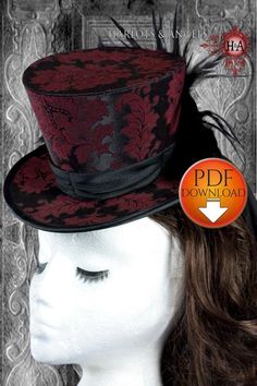 Hat Pattern, Steampunk Top Hat Sewing Pattern, Wedding Hat, Mad hatter Hat PDF Download, NOT Finished Hat! Steampunk Patterns, Alice In Wonderland Hat, Steampunk Top, Mode Steampunk, Steampunk Top Hat, Mad Hatter Hat, Victorian Hats, Mad Hatter Hats, Steampunk Hat