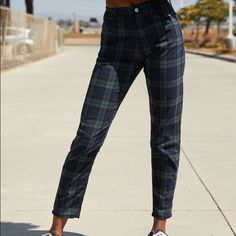 Never Worn Window Plaid Pants, John Galt Plaid Pants, Green Plaid Pant, Blue Plaid Pants Women, Brandy Melville Flannel, Green Plaid Pants, Knit Trousers, Blue And Green Plaid, Brandy Melville Pants