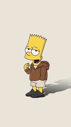 the simpsons character is standing with his hands in his pockets and looking at something while wearing a brown jacket