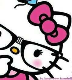 an image of hello kitty with butterfly on her head and pink dress in the air