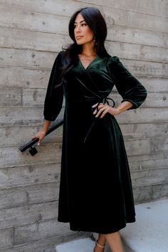 Long Sleeve Satin Dress, Wrap Dress Styles, Sleeved Velvet Dress, Velvet Bridesmaid Dresses, Velvet Wrap Dress, Baltic Born, Velvet Maxi Dress, Full Length Skirts, Wrap Maxi Dress