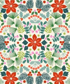 an abstract floral pattern with leaves and berries