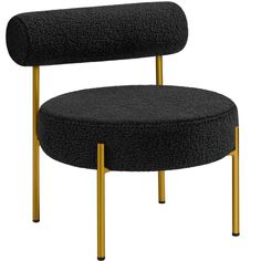 a black chair with gold legs and a black seat cushion on it's back