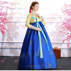 A hanbok is a traditional dress worn in Korea for formal and semi-formal occasions. This clothing style originated during the Joseon dynasty period by the upper class. This affordable high-quality Sequined Korean Traditional Court Costume is great for a Cosplay or multi-cultural event. Available in a wide array of colors! We're sure you'll find the perfect color combination to suit you. Material: Cotton/Polyester/Linen Disclaimer:Colors may vary slightly due to monitor display settings.Dresses a Traditional Fitted Hanbok For Weddings, Traditional Fitted Wedding Hanbok, Traditional Spring Wedding Hanbok, Fitted Hanbok For Spring Wedding, Spring Wedding Hanbok, Joseon Dynasty Clothing, Traditional Korean Clothing, Stage Dance, Joseon Dynasty