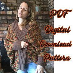 a woman standing in front of a brick wall with the words digital downloaded pattern on it