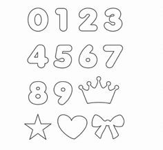 the numbers and symbols are outlined in black on a white background with hearts, stars, and crowns