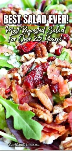 This image shows a close up photo of the salad in a white bowl. Best Salad Ever, Best Salads Ever, The Best Salad, Spring Salad Recipes, Best Salad, Side Salad Recipes, Green Salad Recipes, Vegetarian Salad Recipes, Fresh Salad Recipes