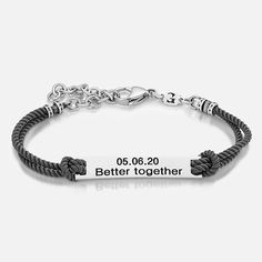 "Men's Engraved Bracelet - Men's Personalized Bracelet - Men's Custom Bracelet - Message Bracelet - Husband Gift - Anniversary Gift The simple and beautiful bracelet combines gray fabric and set with a stainless steel palette which you can engrave on it names, dates, coordinates, roman numerals and signes. Bracelet comes with a 2\" (5 cm) extension chain. Need a different length just write it to me in the \"message to the seller\" box of the order form. These make the perfect gift. Every purchas Black Engraved Wristband For Friendship, Black Engraved Bracelets For Friendship, Adjustable Black Bracelet With Engraving Option, Adjustable Black Jewelry With Engraved Text, Black Engraved Name Bracelet For Anniversary, Engraved Black Bracelets For Anniversary, Customizable Black Name Bracelet For Anniversary, Black Adjustable Name Bracelet With Custom Text, Adjustable Black Bracelets With Custom Text