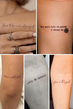 four different tattoos with words on them