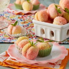 small desserts are sitting on the table ready to be eaten