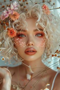 Flower Elf Makeup, Eladrin Druid, Types Of Makeup Styles, Fairytale Makeup, Spring Makeup Trends, Woman Makeup, Floral Makeup, Flower Makeup, Magic Ball