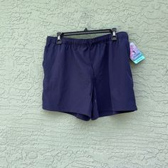 Brand New Reel Legend Size Pl Blue High-waisted Athletic Shorts With Pockets, Stretch Swimming Shorts With Pockets, Navy Stretch Bottoms For Summer, Blue Short Swim Trunks With Elastic Waistband, Blue Bermuda Shorts With Elastic Waistband, Blue Elastic Waistband Skort, Blue Short Length Skort For Swimming, High-waisted Blue Skort For Summer, Navy Relaxed Fit Shorts