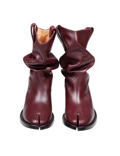 Tabi Texan Boot In Leather Color Bordeaux Designer Boots With Rubber Sole And Pointed Toe, Designer Pointed Toe Boots With Rubber Sole, Designer Closed Toe Boots With Rubber Sole, Tabi Boots, Maison Margiela Tabi, Margiela Tabi, Expensive Handbags, Jimmy Choo Bag, Golden Goose Shoes