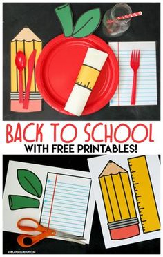 the back to school with free printables for kids is shown in front of an apple