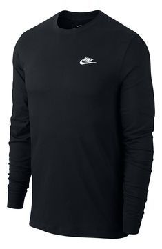 A small Swoosh logo at the chest brings big Nike energy to a T-shirt made from breathable cotton for comfort whether you're working out or just hanging out. 28" length (size Medium) Crewneck Long sleeves 100% cotton Machine wash, tumble dry Imported Nike Technical Tops For Light Sports, Sporty Gym Tops With Crew Neck, Sporty Crew Neck Tops For Gym, Nike Technical T-shirt For Workout, Nike Dri-fit Technical Tops, Nike Technical Workout T-shirt, Nike Go-dry Technical T-shirt, Nike Technical Go-dry T-shirt, Sporty Crew Workout Tops