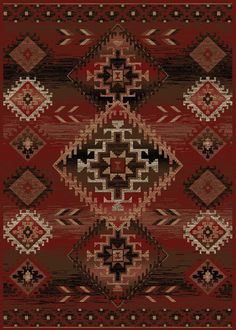 a red and brown rug with an intricate design