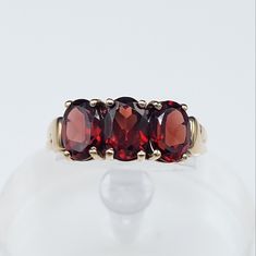 10k Yellow Gold Trilogy Ring Past Present Future Today Tomorrow Forever 3 Equal Sized Garnets Set On A Tapered Band Size 7.0 Today Tomorrow Forever, Gold Garnet Ring, Zales Jewelry, Trilogy Ring, Past Present Future, Ring Size 7, Womens Jewelry Rings