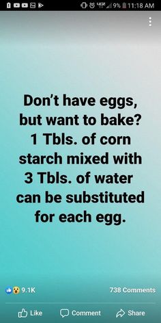 an iphone screen with the text don't have eggs, but want to bake?