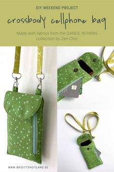 the cross body cellphone bag is made with fabric from the dance in paris collection by zen chic