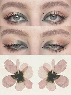 Flower Knows Makeup Look, Art Nouveau Makeup, Colored Mascara Looks, Flower Makeup Aesthetic, Flower Eye Makeup, Flower Knows Makeup, Funky Makeup, Swag Makeup