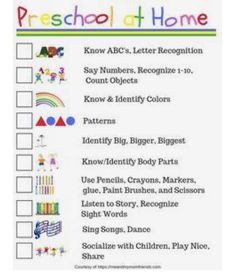 the preschool at home checklist is shown