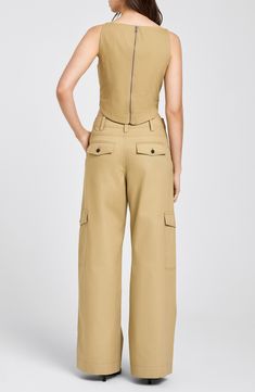 Amp up your casual-cool game in these wide-leg cargo pants crafted from durable cotton. Zip fly with button closure Front slant pockets; back button-flap pockets; cargo flap-patch pockets Lined 100% cotton Machine wash, dry flat Imported Cotton High-waisted Pants With Flap Pockets, Cotton Utility Wide Leg Pants With Multiple Pockets, Utility Cotton Wide Leg Pants With Multiple Pockets, Utility Wide Leg Pants With Cargo Pockets For Workwear, Wide Leg Cargo Jeans With Flap Pockets For Work, Khaki High-waisted Cargo Jeans In Utility Style, Utility Style Cotton Wide Leg Pants With Patch Pockets, High-waisted Khaki Cargo Jeans In Utility Style, Utility Wide Leg Cotton Pants With Patch Pockets