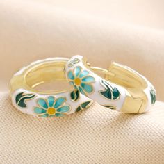 White Cloisonné Hoop Earrings in Gold Lisa Angel, Wholesale Earrings, Floral Hoops, Spring Jewelry, Jewelry Lookbook, Earrings In Gold, Botanical Print, Dream Jewelry, Wedding Things