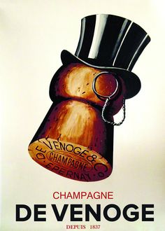 a painting of a champagne bottle with a top hat on it's head and the words champagne written in french