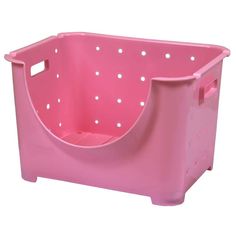 a pink plastic bin with holes on the side