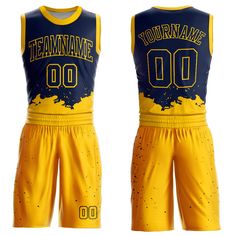 Custom Navy Yellow Color Splash Round Neck Sublimation Basketball Suit Jersey White Basketball Jersey, Custom Basketball Jersey, Custom Basketball, Sporty Look, Basketball Jersey, Moisture Wicking Fabric, Yellow Color, Digital Printing, Snug Fit