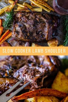 the slow cooker lamb shoulder is ready to be eaten