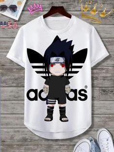 Sporty T-shirt With Cartoon Print For Sports, Black Casual Sublimation T-shirt With Character Print, Casual Black Sublimation T-shirt With Character Print, White Sports T-shirt With Character Print, Sporty Tops With Character Print For Sports, Sporty Character Print Tops For Streetwear, Sports T-shirt With Character Print And Crew Neck, White Cartoon Print Sports Top, White Cartoon Print Tops For Sports