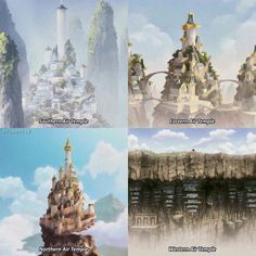 the concept art for disney's castle is shown in three different stages, including an animation