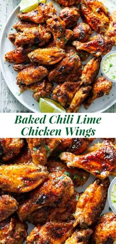 baked chili lime chicken wings on a white plate