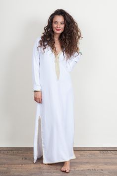 Kutubia maxi gallabia Elegant Straight Kurta Kaftan For Summer, Elegant White Straight Kurta Kaftan, Elegant Dabka Maxi Dress, Elegant Maxi Dress With Dabka, Elegant Straight Maxi Dress For Eid, Bohemian Floor-length Dress With Side Slits, Festive Elegant Maxi Length Thobe, Elegant Dabka Embellished Maxi Dress, Eid Long Maxi Dress