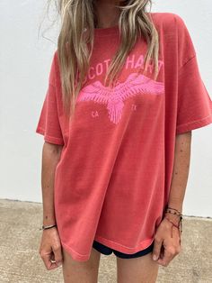 Our favorite tee of the season! Runs true to size. Size up if you want an oversized fit like photos. Laura is 5’4” tall and wearing a Large Oversized Sporty T-shirt For Fall, Oversized Screen Print T-shirt For Day Out, Oversized Soft-washed T-shirt For Fall, Oversized Graphic Tee For Day Out, Oversized Text Print T-shirt For Day Out, Boxy Fit T-shirt For Streetwear In Fall, Oversized Relaxed Graphic T-shirt, Oversized Relaxed Graphic Print T-shirt, Boxy Fit T-shirt For Fall Streetwear