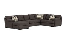 Looking for a centerpiece for your living room or entertaining area? Check out the Bermuda Tux Sofa Chaise Sectional. This chenille-upholstered beauty can seat up to eight people comfortably and offers both strength and comfort. With ample seating space for up to eight people, this chenille-upholstered beauty is both sturdy and comfortable, providing excellent support for those seated. Product Details:• Made in California using strong steel and kiln-dried wood• Reversible seat cushions and block legs with dark stain keep your sofa looking great• Dense foam and feather down blend cushions retain their shape• Accent Pillow: Canyon Stone Pattern placement may vary. Sectionals Living Room, Youth Bedroom, Dark Stain, Sofa Chaise, Armless Sofa, Sofa Colors, Upholstered Sectional, Dark Stains, Chaise Sectional