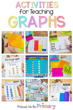 several pictures of different activities for teaching graphing and writing with the text's title below