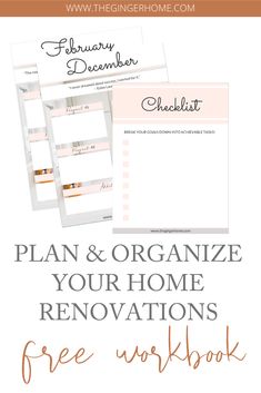 the free printable planner and organizer is shown with text that reads plan & organize your home renovations