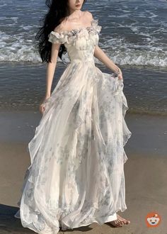 Casual Elegant Style, Chiffon Dress Long, Ruffles Fashion, Bohemian Print, Fashion Bohemian, Printed Long Dresses, Vestidos Vintage, Long Summer Dresses, Beach Holiday